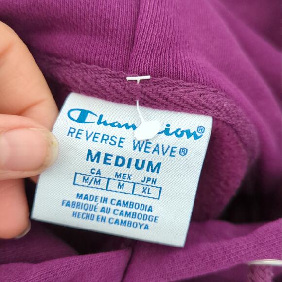 Champion Crop Hoodie Sweatshirt Medium Reverse Weave Purple Cut Off Cropped - Picture 6 of 8